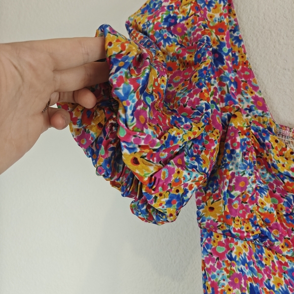 For Love & Lemons Sasha Mini Dress Blue Dizzy Floral Puff Sleeves Size Small - Picture 10 of 16